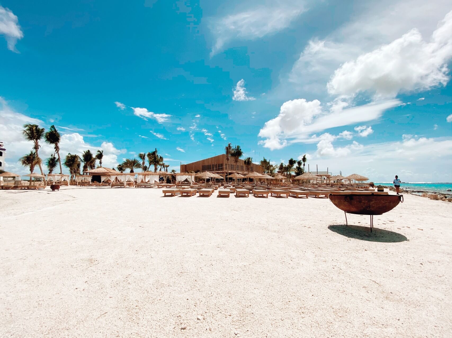 Ocean Oasis Beach Club view with palm trees and turquoise water in Bonaire
